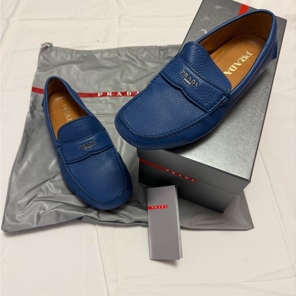 Prada Men's Blue Leather Slip-Ons - Picture 1 of 10